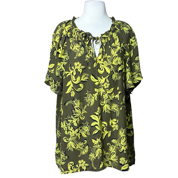 Liz Claiborne Womens Plus Size Blouse Green Print Size 2X - Picture 1 of 8